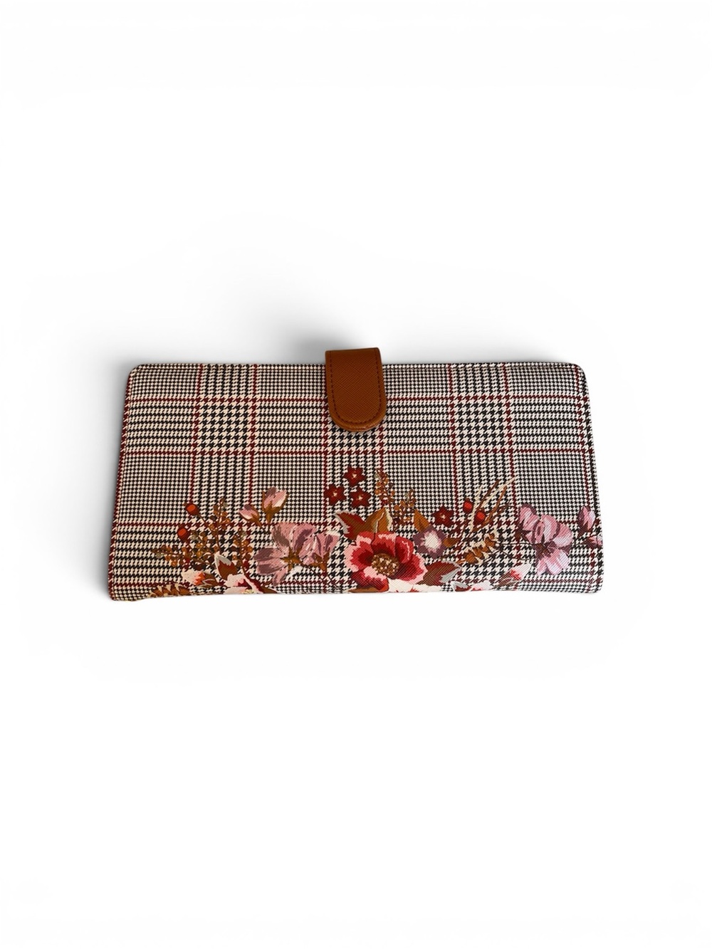 Bizou Floral Plaid Continental travel Wallet in Brown and Pink